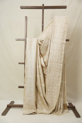 Beige Machine Embroidered Tussar Silk Saree - SRBMETSS1539