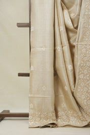 Beige Machine Embroidered Tussar Silk Saree - SRBMETSS1539