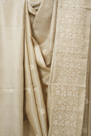 Beige Machine Embroidered Tussar Silk Saree - SRBMETSS1539