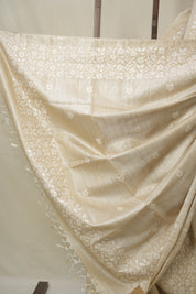 Beige Machine Embroidered Tussar Silk Saree - SRBMETSS1539