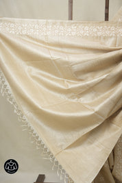 Beige Machine Embroidered Tussar Silk Saree - SRBMETSS1539