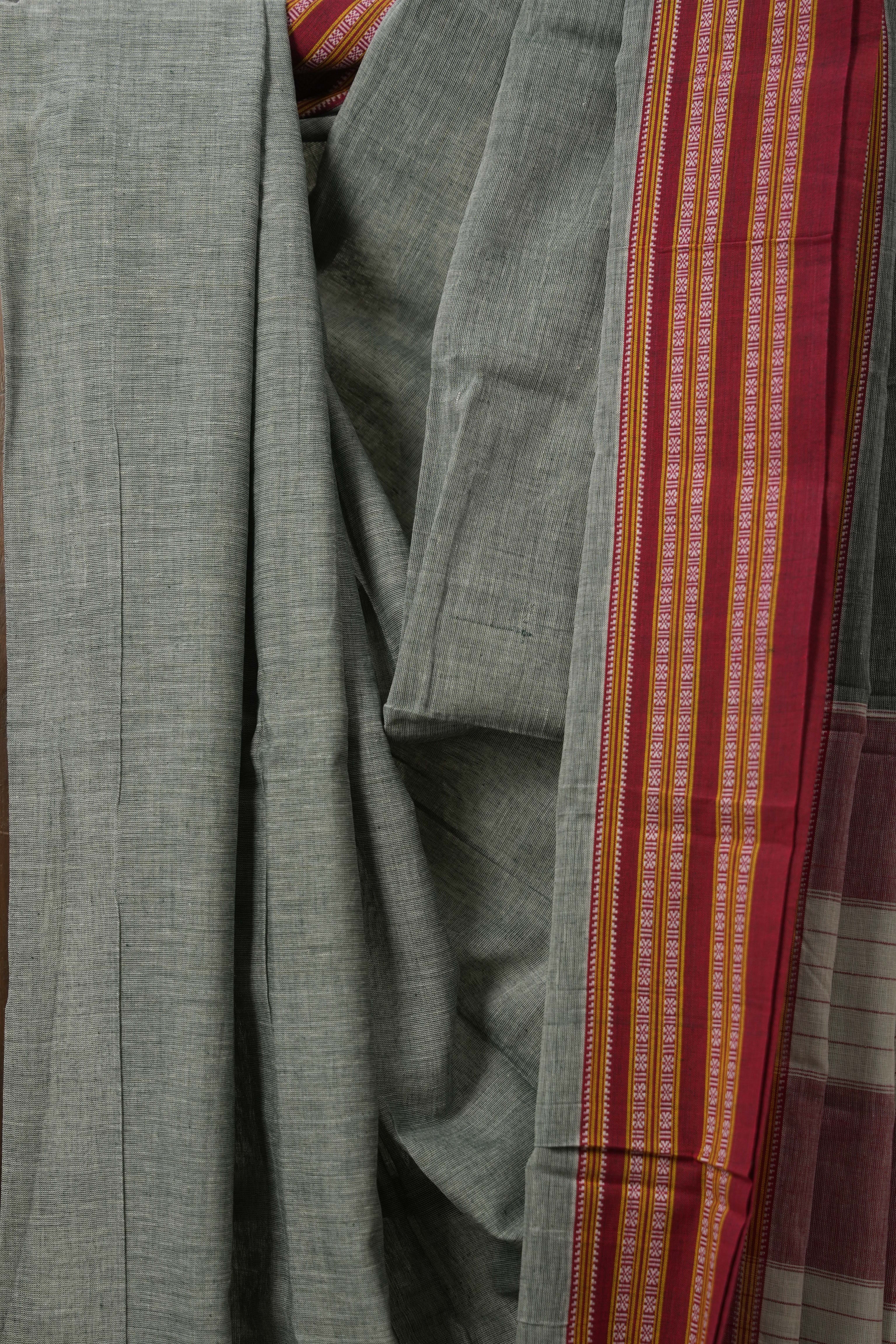 Light Green Plain Cotton Patteda Anchu Saree - SRLGPAS299