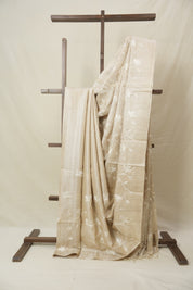 Beige Machine Embroidered Tussar Silk Saree - SRBMETSS1540