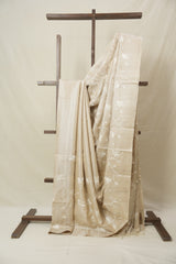 Beige Machine Embroidered Tussar Silk Saree - SRBMETSS1540