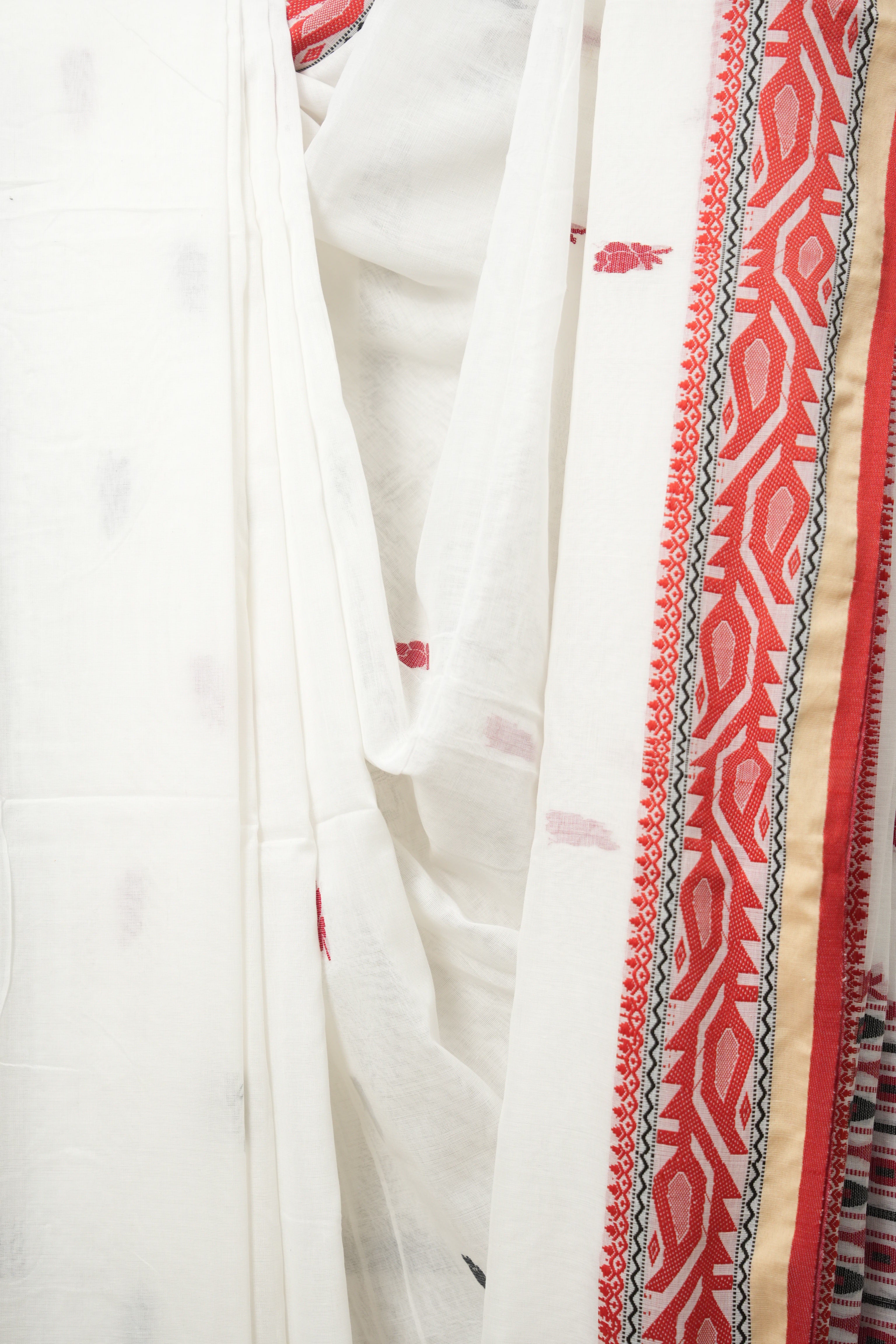 White Bengal Cotton Jamdani Saree - SRWBCJS185