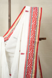 White Bengal Cotton Jamdani Saree - SRWBCJS185