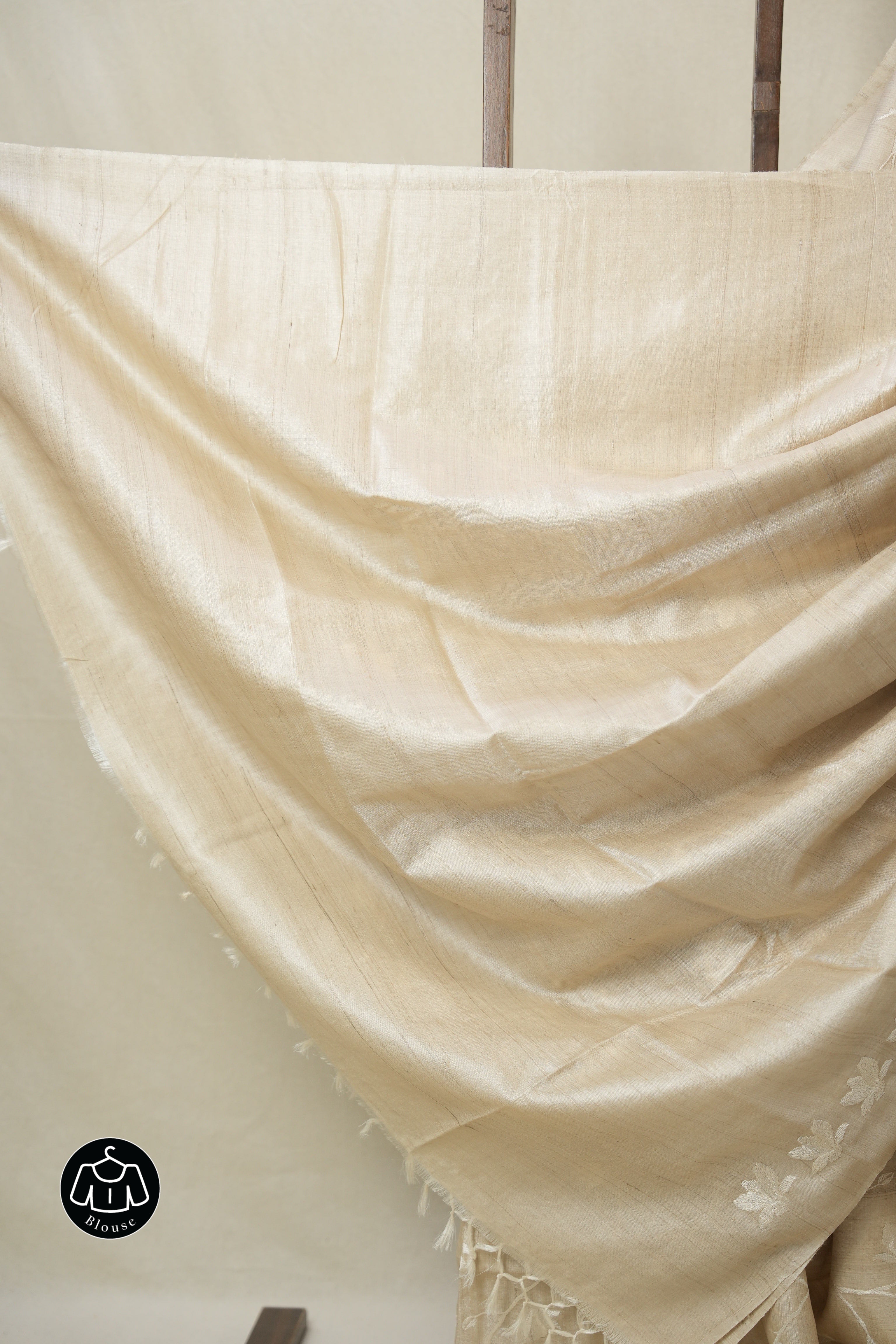 Beige Machine Embroidered Tussar Silk Saree - SRBMETSS1540