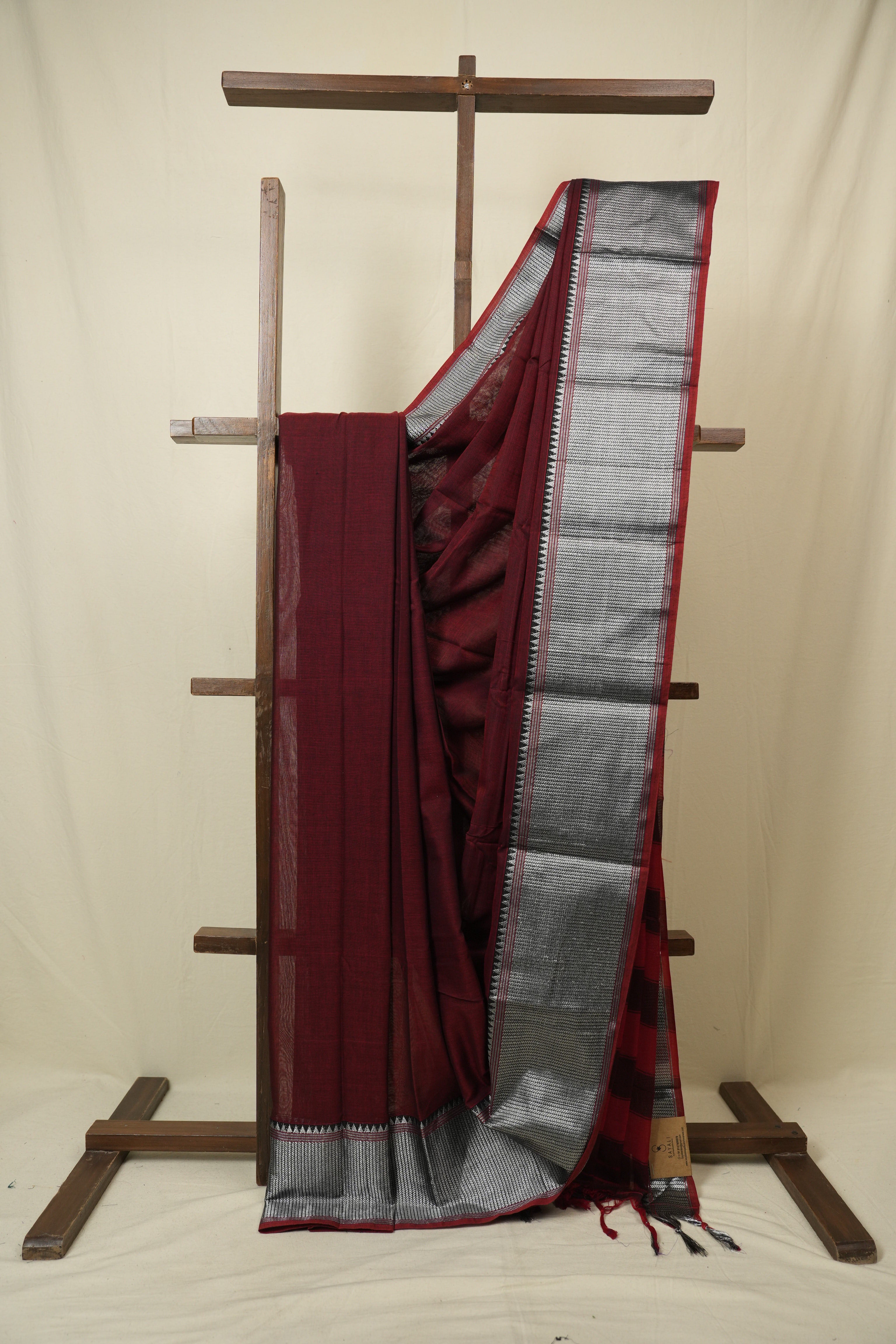 Maroon Narayan Peth Cotton Saree - SRMNPCS48