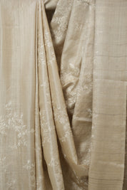 Beige Machine Embroidered Tussar Silk Saree - SRBMETSS1538