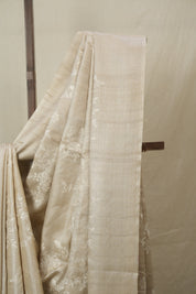 Beige Machine Embroidered Tussar Silk Saree - SRBMETSS1538