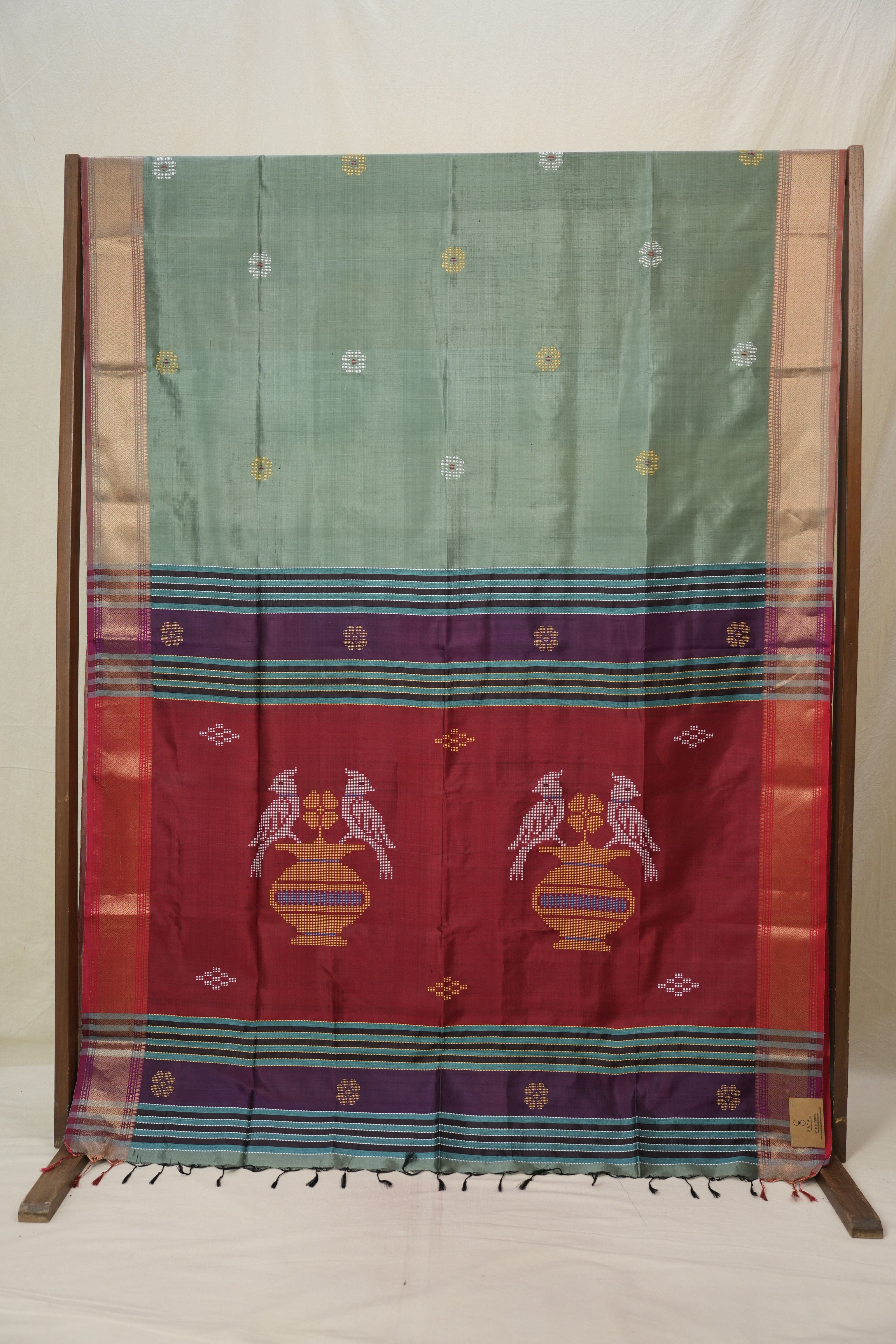 Sage Green Mulberry Silk Saree - SRSGMSS12
