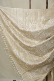 Beige Machine Embroidered Tussar Silk Saree - SRBMETSS1538