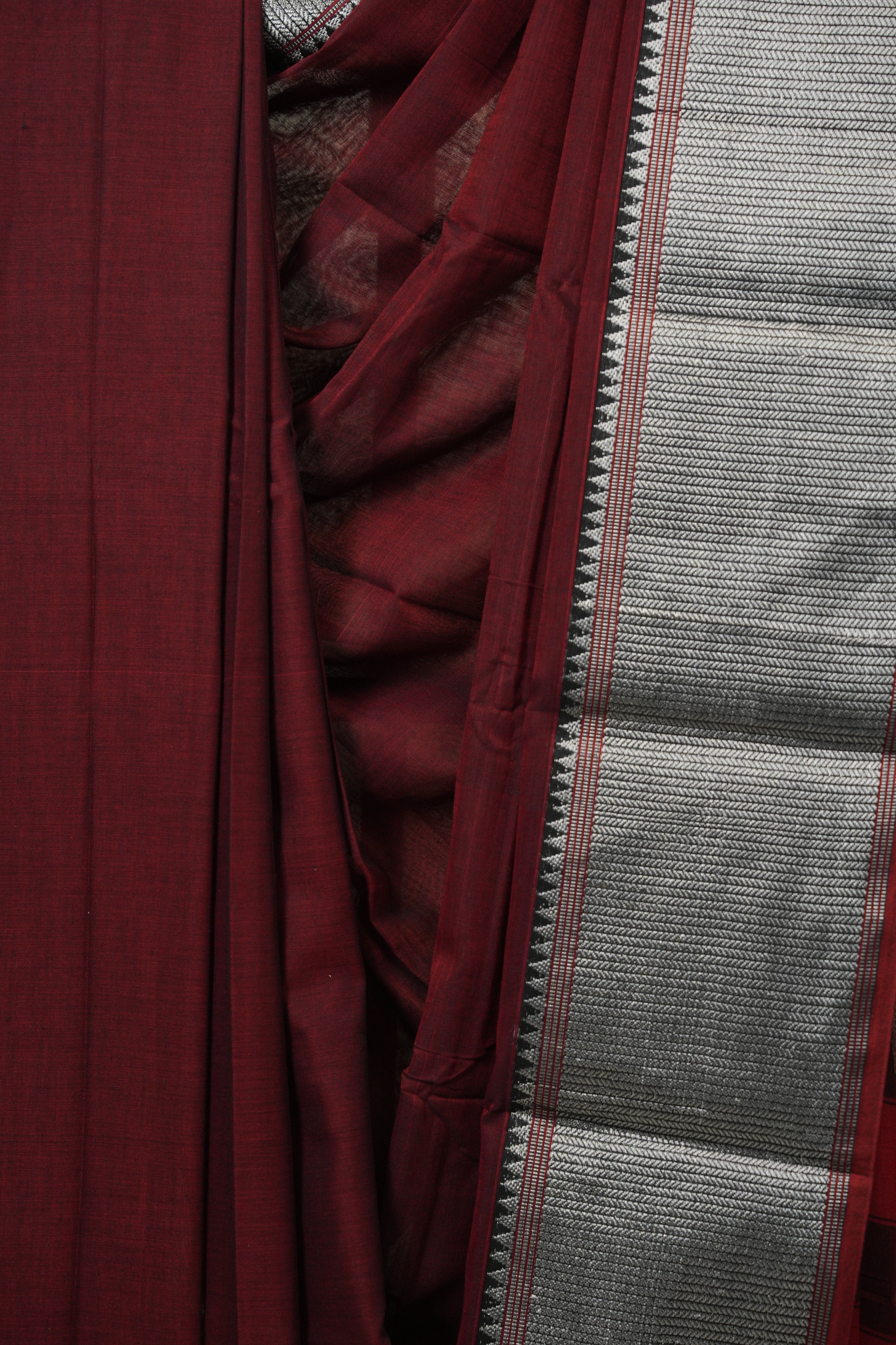 Maroon Narayan Peth Cotton Saree - SRMNPCS48