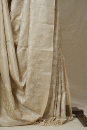 Cream Machine Embroidered Tussar Silk Saree - SRCMETSS1537