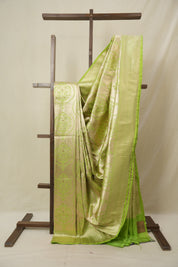 Cream-Parrot Green Banarasi Silk Saree - SRCPGBSS906