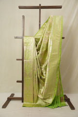Cream-Parrot Green Banarasi Silk Saree - SRCPGBSS906