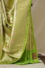 Cream-Parrot Green Banarasi Silk Saree - SRCPGBSS906