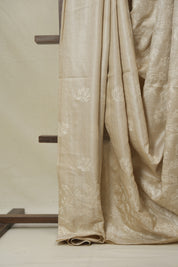 Cream Machine Embroidered Tussar Silk Saree - SRCMETSS1537