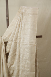 Cream Machine Embroidered Tussar Silk Saree - SRCMETSS1537