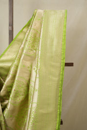 Cream-Parrot Green Banarasi Silk Saree - SRCPGBSS906