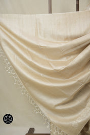 Cream Machine Embroidered Tussar Silk Saree - SRCMETSS1537
