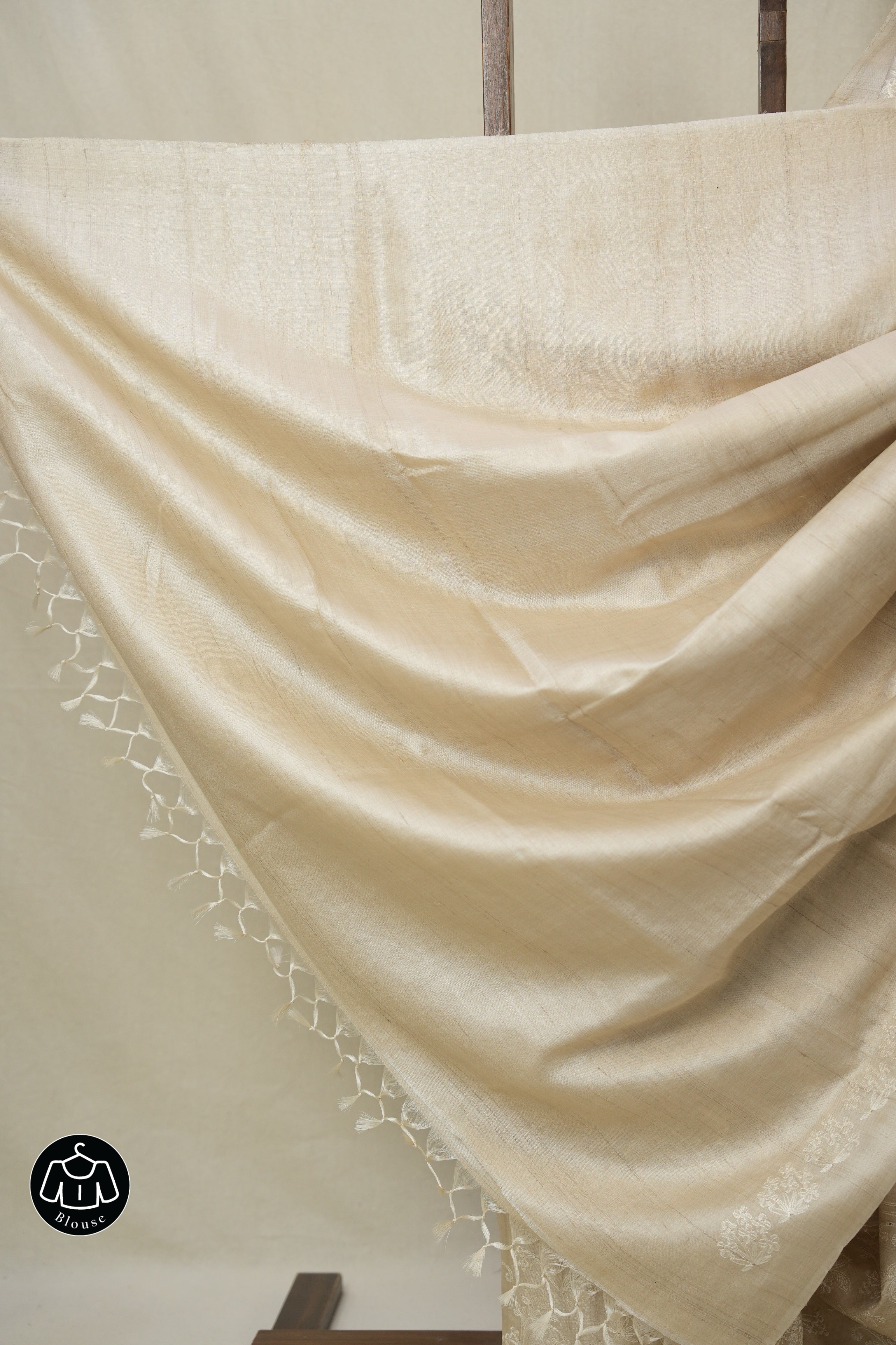 Cream Machine Embroidered Tussar Silk Saree - SRCMETSS1537