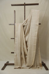 Cream Machine Embroidered Tussar Silk Saree - SRCMETSS1536