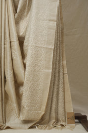 Cream Machine Embroidered Tussar Silk Saree - SRCMETSS1536