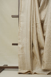 Cream Machine Embroidered Tussar Silk Saree - SRCMETSS1536