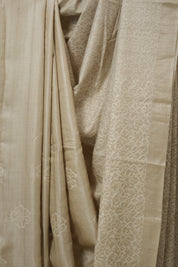 Cream Machine Embroidered Tussar Silk Saree - SRCMETSS1536