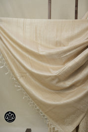 Cream Machine Embroidered Tussar Silk Saree - SRCMETSS1536