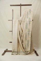 Cream Machine Embroidered Tussar Silk Saree - SRCMETSS1535
