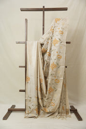 Cream Machine Embroidered Tussar Silk Saree - SRCMETSS1523