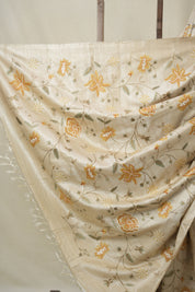 Cream Machine Embroidered Tussar Silk Saree - SRCMETSS1523