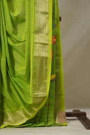 Parrot Green Cotton Paithani Saree - SRPGCPS691