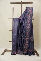 Dark Purple Machine Embroidered Tussar Silk Saree - SRDPMETSS1533
