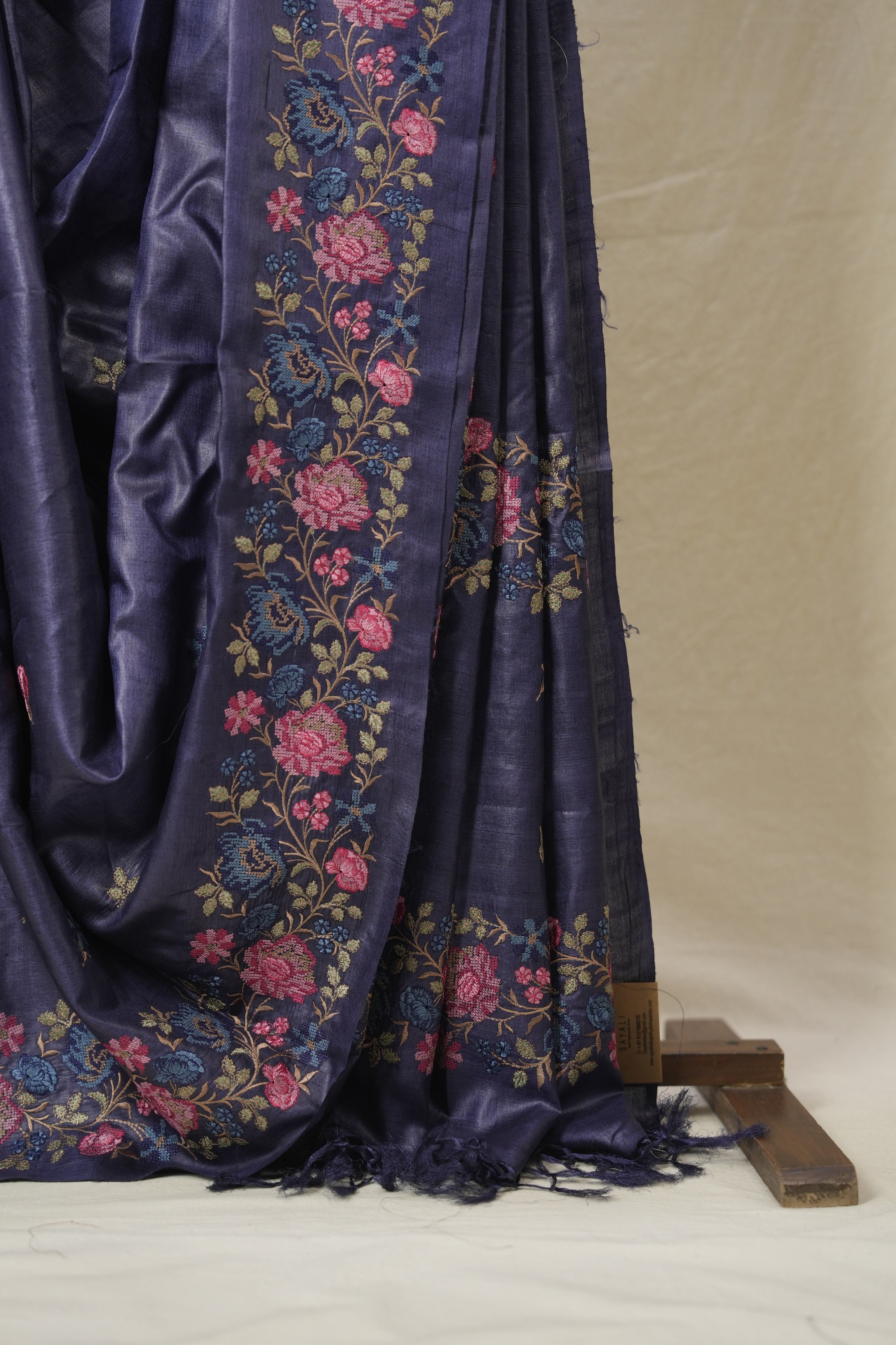 Dark Purple Machine Embroidered Tussar Silk Saree - SRDPMETSS1533