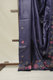 Dark Purple Machine Embroidered Tussar Silk Saree - SRDPMETSS1533