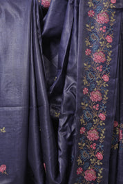 Dark Purple Machine Embroidered Tussar Silk Saree - SRDPMETSS1533