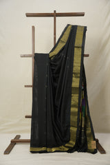 Black Cotton Paithani Saree - SRBCPS692