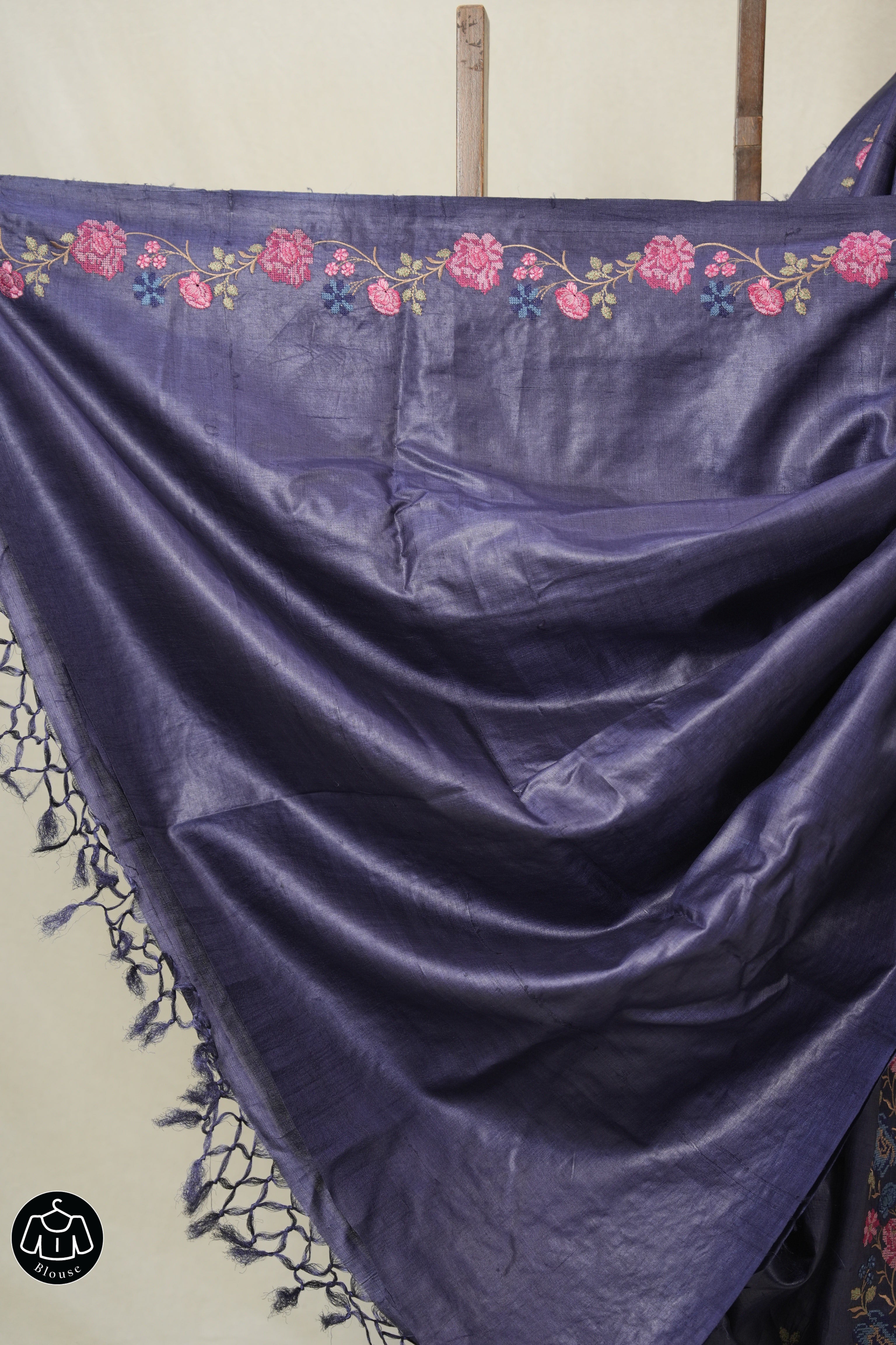 Dark Purple Machine Embroidered Tussar Silk Saree - SRDPMETSS1533