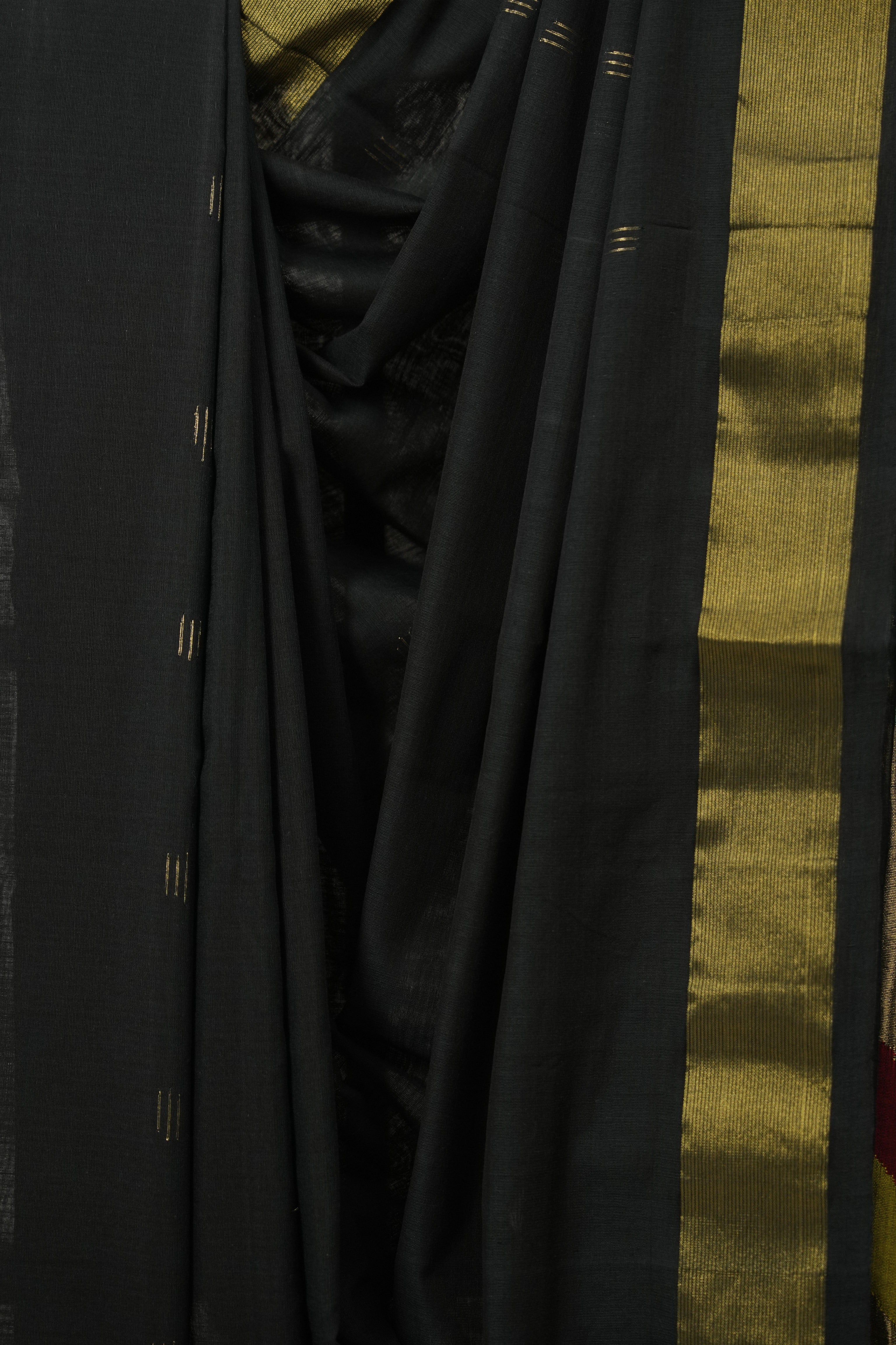 Black Cotton Paithani Saree - SRBCPS692