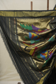 Black Cotton Paithani Saree - SRBCPS692