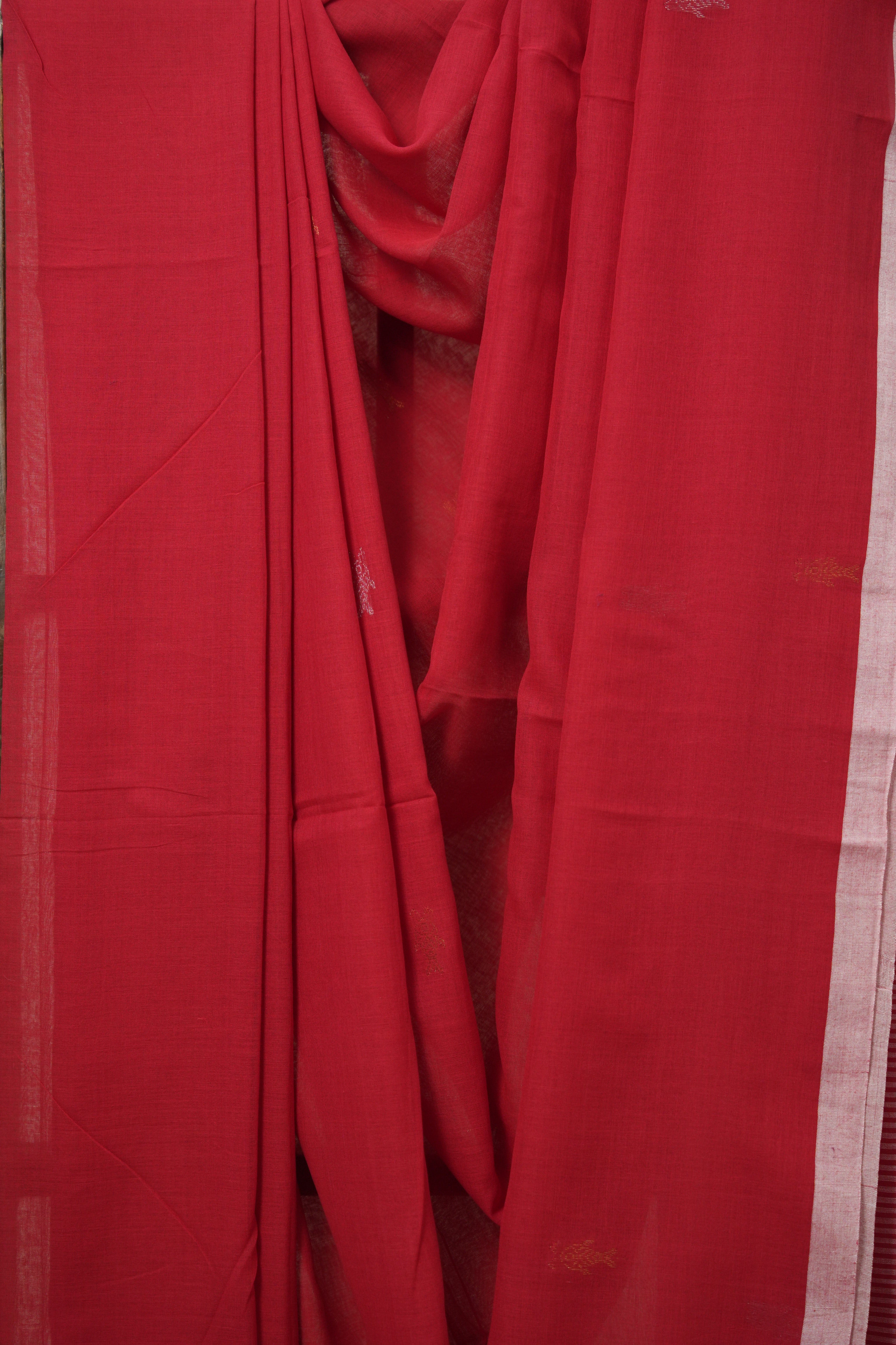 Red Bengal Cotton Jamdani Saree - SRRBCJS176