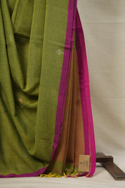 Two Tone Green Bengal Cotton Jamdani Saree - SRTTGBCJS174