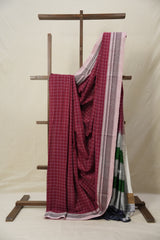 Maroon Checks Cotton Ilkal Saree (DEFECT) - SRMCIS81-PI