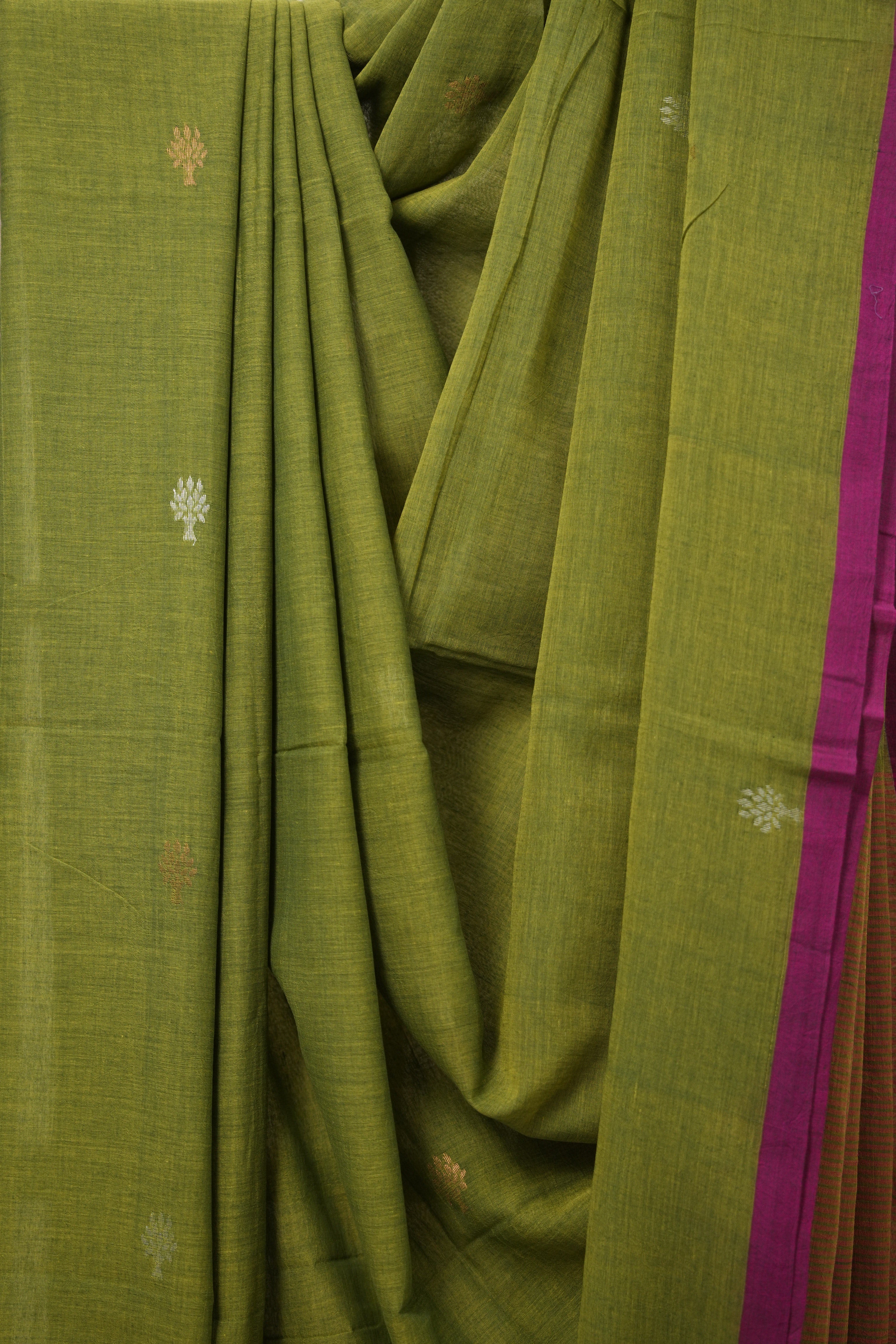 Two Tone Green Bengal Cotton Jamdani Saree - SRTTGBCJS174