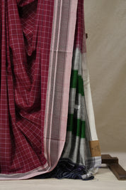 Maroon Checks Cotton Ilkal Saree (DEFECT) - SRMCIS81-PI