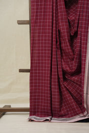 Maroon Checks Cotton Ilkal Saree (DEFECT) - SRMCIS81-PI