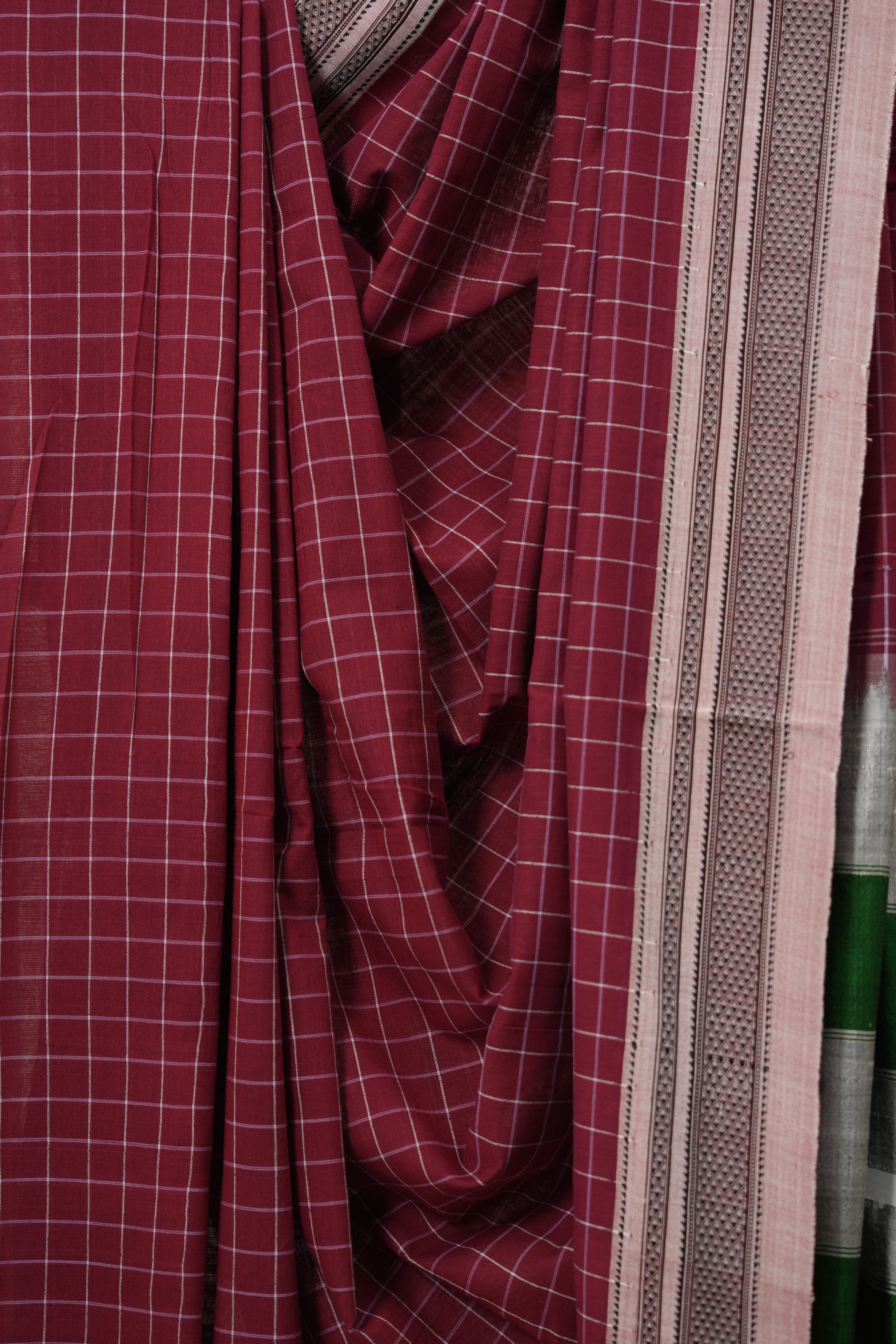 Maroon Checks Cotton Ilkal Saree (DEFECT) - SRMCIS81-PI
